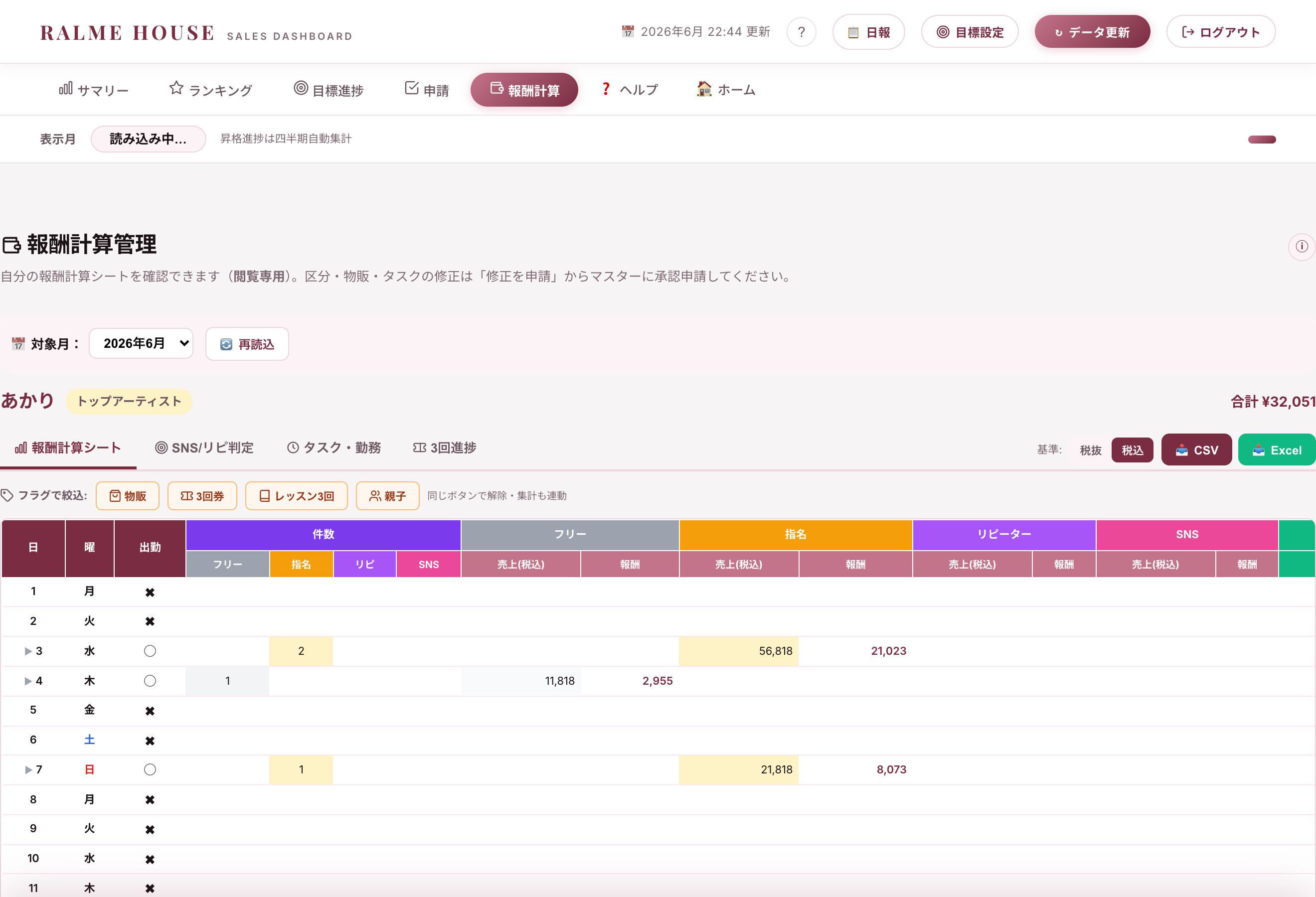 報酬計算シート（自分の計算画面）